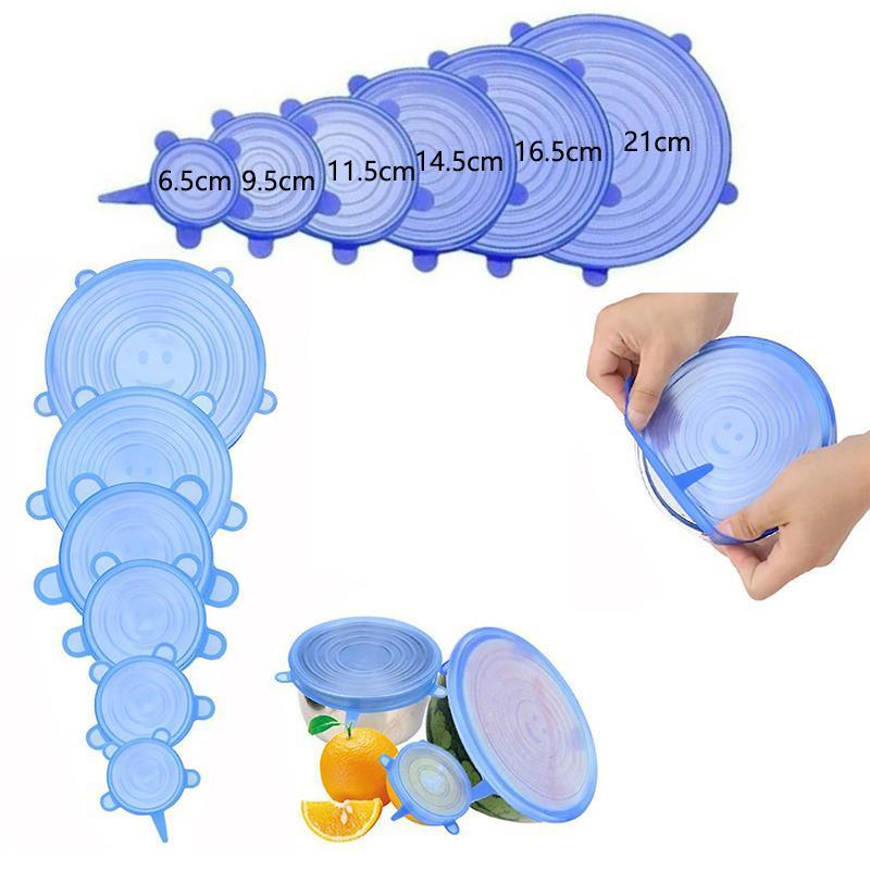6PCS Stretch Reusable Silicone Food Saver Cover Seal Insta Lids Bowl Wraps - Yellow