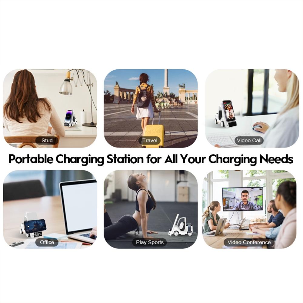 5 In 1 Car Desktop Alarm Clock With Wireless Charging - White