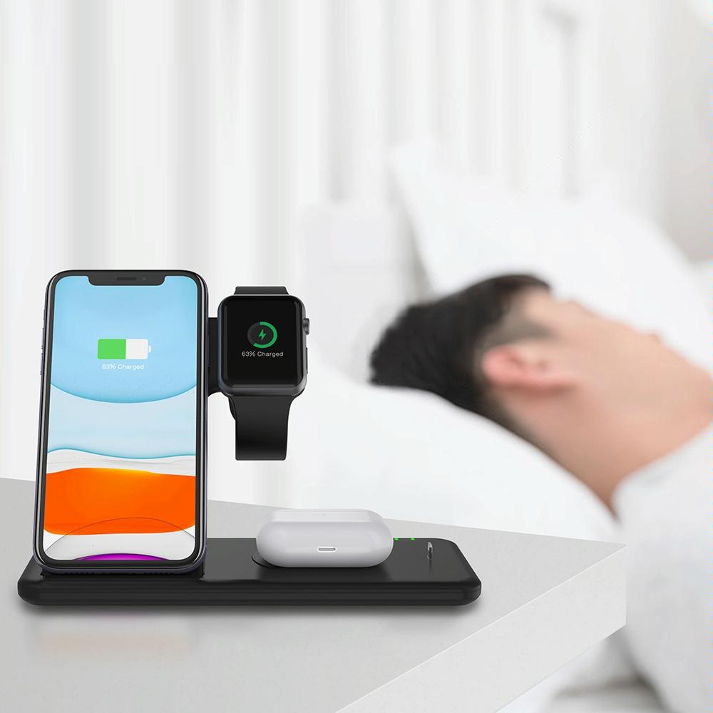 4 In 1 Wireless Charger Stand For Iphone Apple Watch Airpods Dual Phone Charging Black