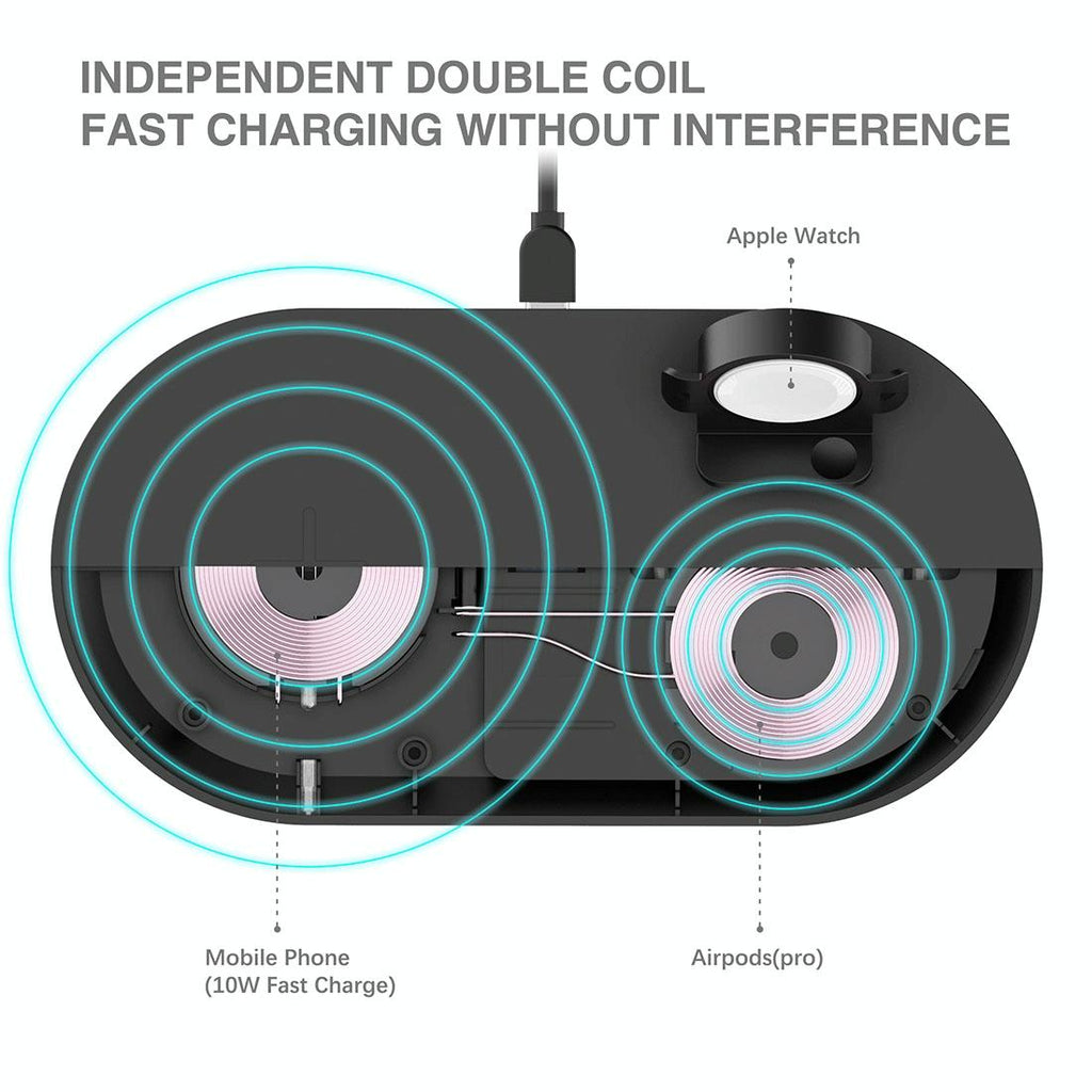 3 In 1 Wireless Charger For Phones Iwatch Airpods - Black