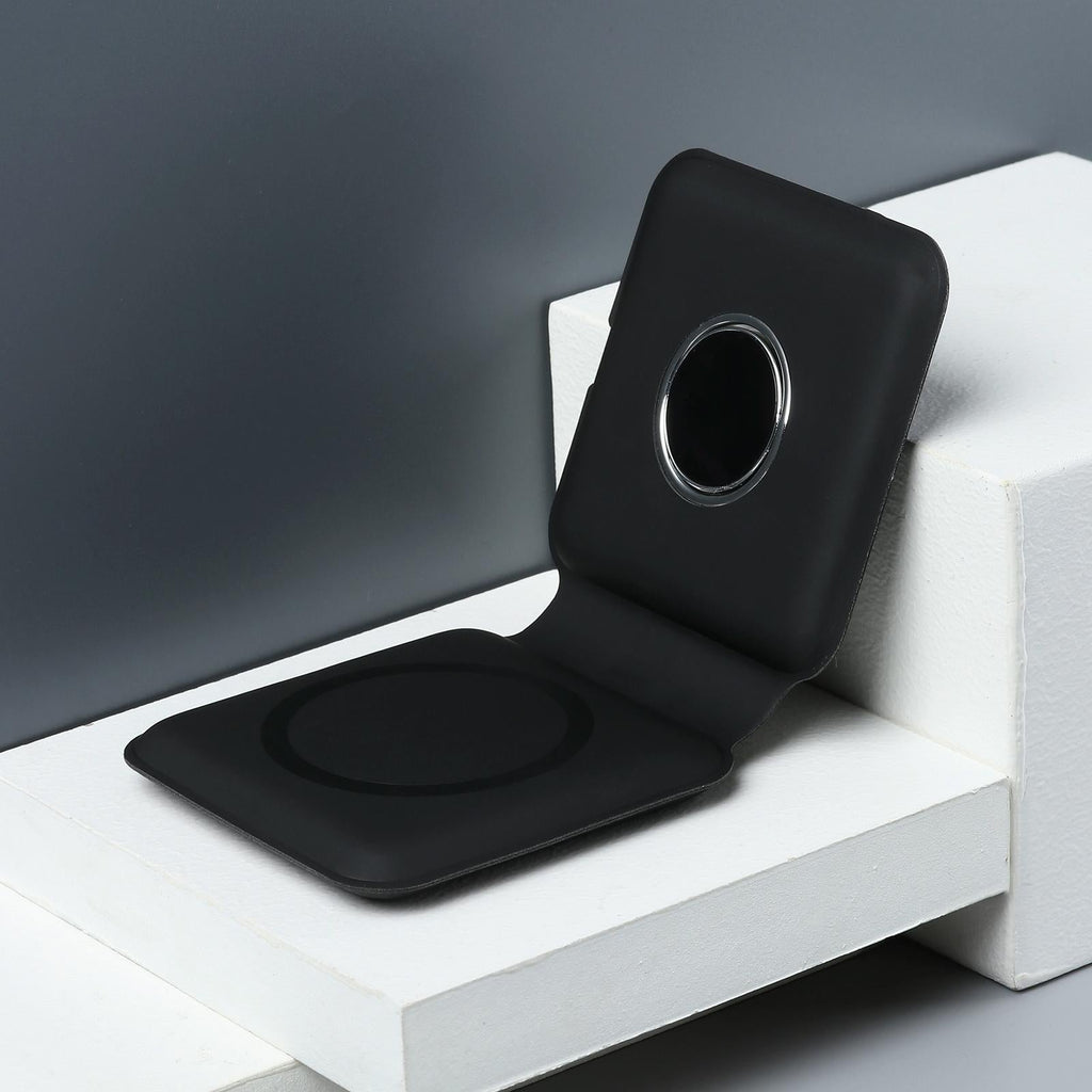 Foldable Dual Wireless Charger For Phones Iwatch Airpods - Black