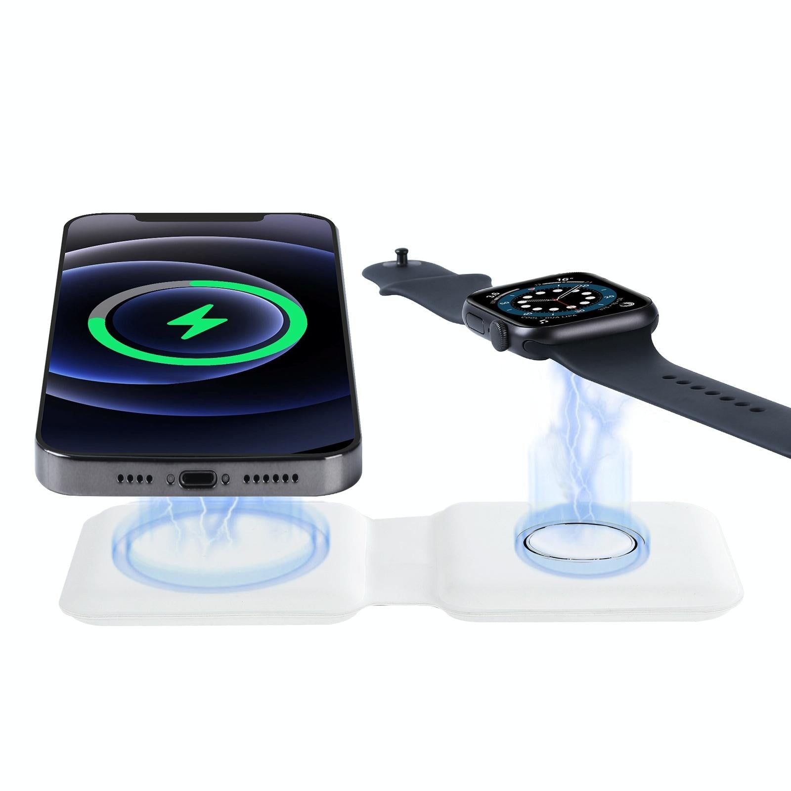 Foldable Dual Wireless Charger For Phones Iwatch Airpods - Black