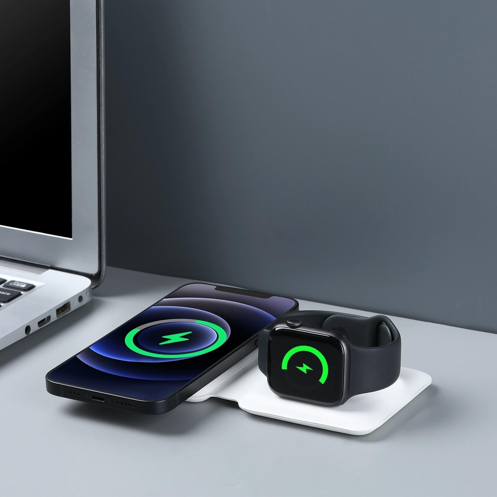 Foldable Dual Wireless Charger For Phones Iwatch Airpods - Black