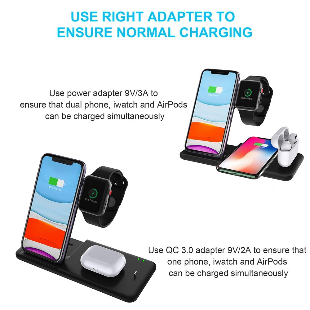 4 In 1 Wireless Charger Stand For Iphone Apple Watch Airpods Dual Phone Charging Black