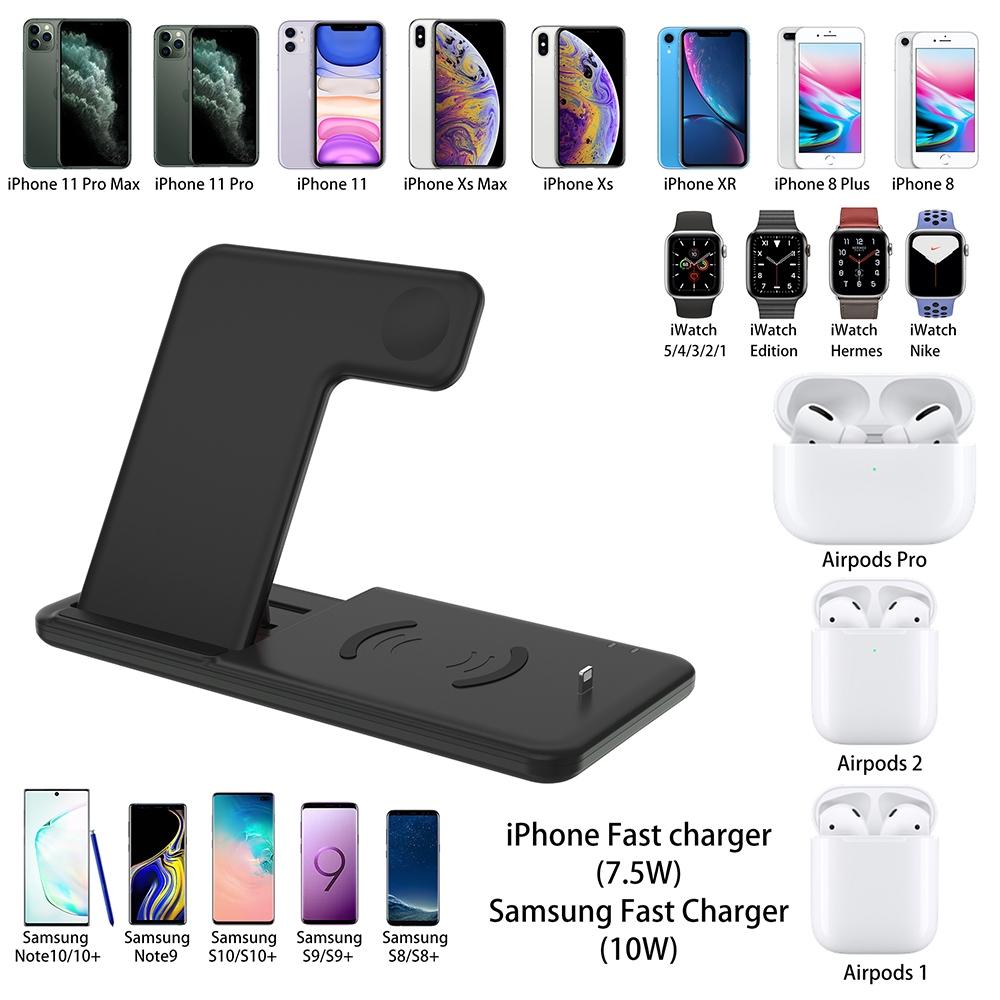 4 In 1 Wireless Charger Stand For Iphone Apple Watch Airpods Dual Phone Charging Black