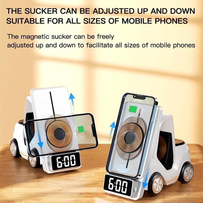 5 In 1 Car Desktop Alarm Clock With Wireless Charging - Yellow