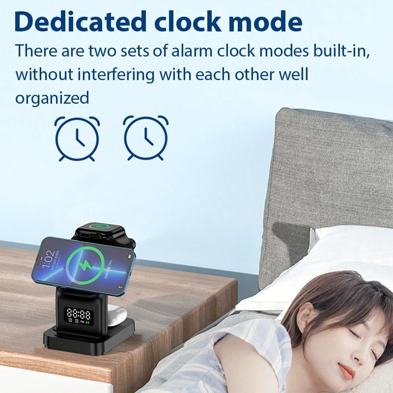 15W Magnetic Wireless Charger With Clock - White