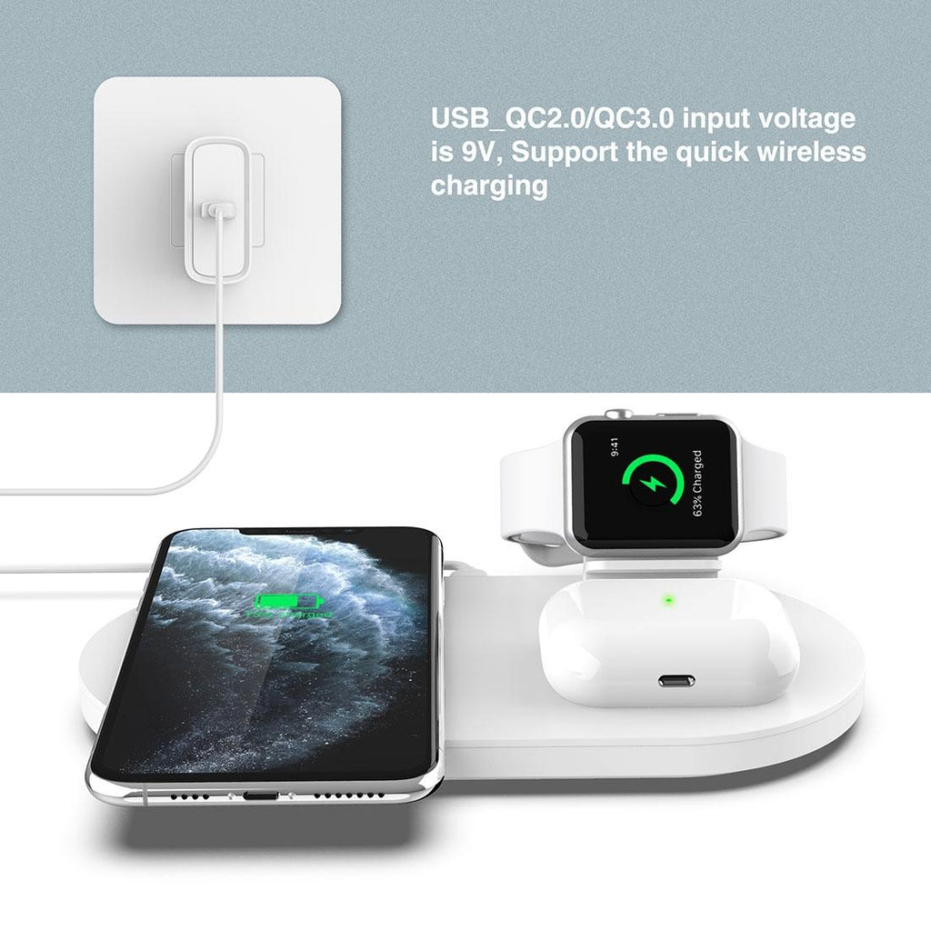 3 In 1 Wireless Charger For Phones Iwatch Airpods - White