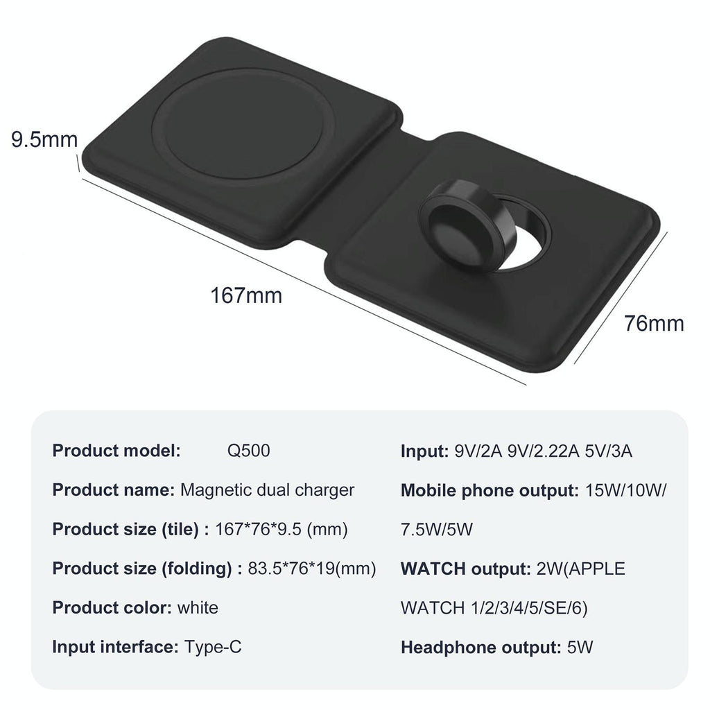 Foldable Dual Wireless Charger For Phones Iwatch Airpods - White