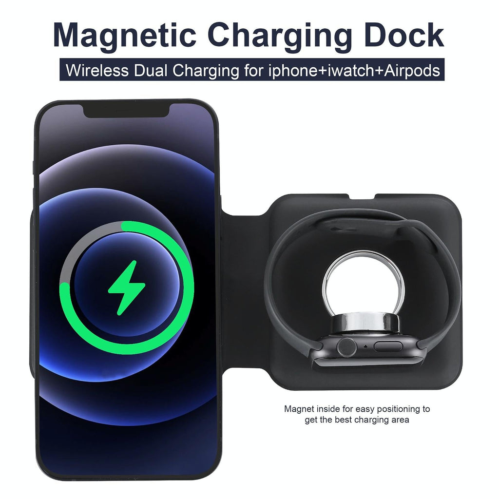 Foldable Dual Wireless Charger For Phones Iwatch Airpods - White