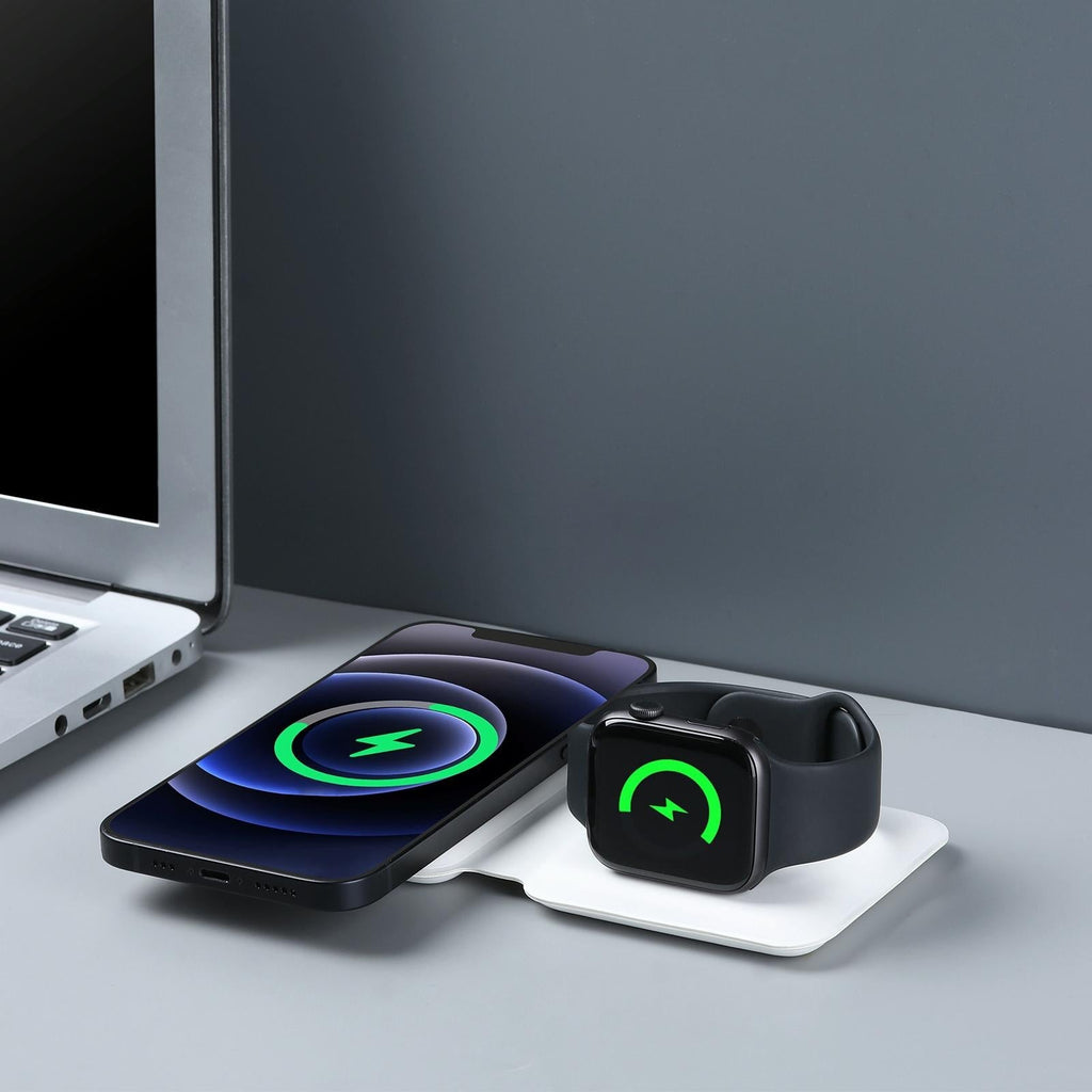 Foldable Dual Wireless Charger For Phones Iwatch Airpods - White