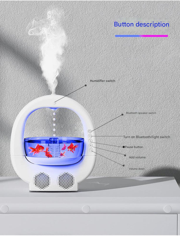 Black 3-in-1 Anti-Gravity Water Drop Humidifier with Bluetooth Speaker & LED Fish Tank Light