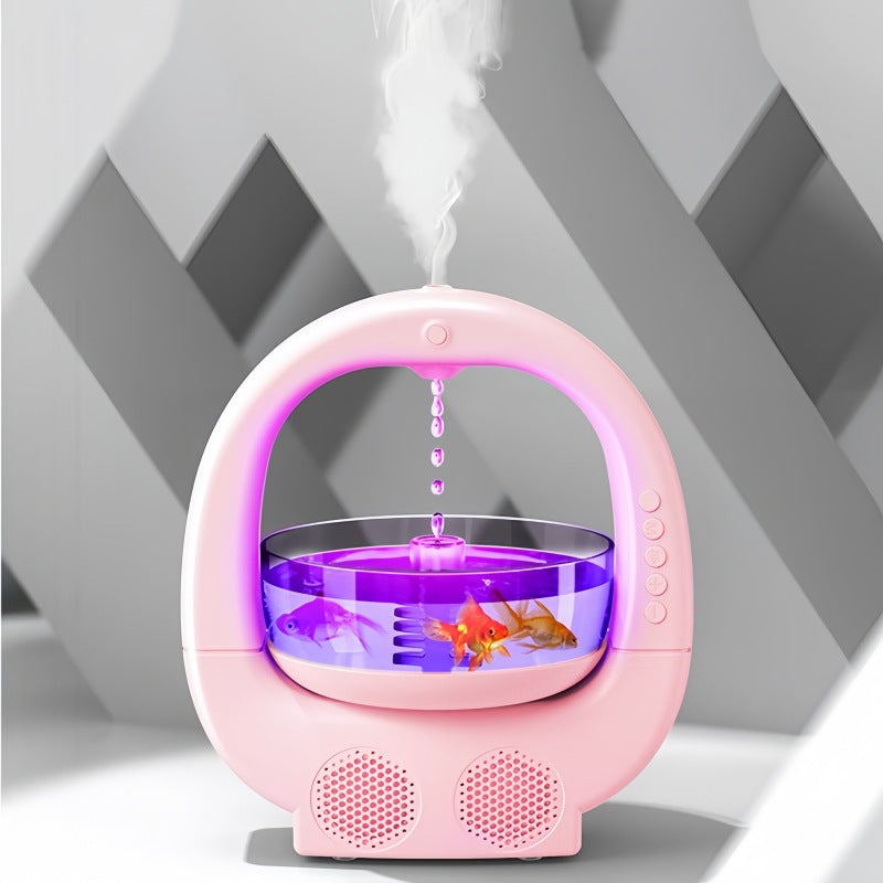 Pink 3-in-1 Anti-Gravity Water Drop Humidifier with Bluetooth Speaker & LED Fish Tank Light