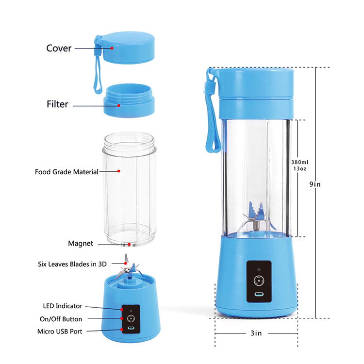Blue Portable Blender USB Rechargeable - Personal Size Smoothie Maker On The Go