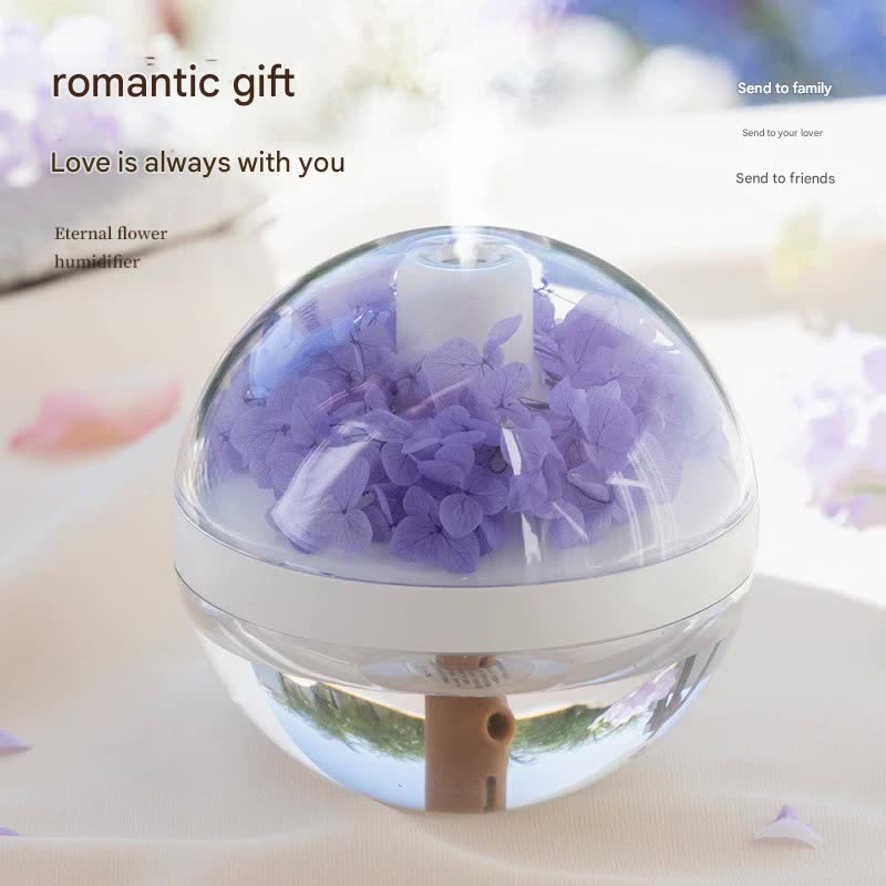 Eternal Flower Wireless Humidifier & Night Light - 270ml, 800mAh Rechargeable, Quiet Operation(purple)