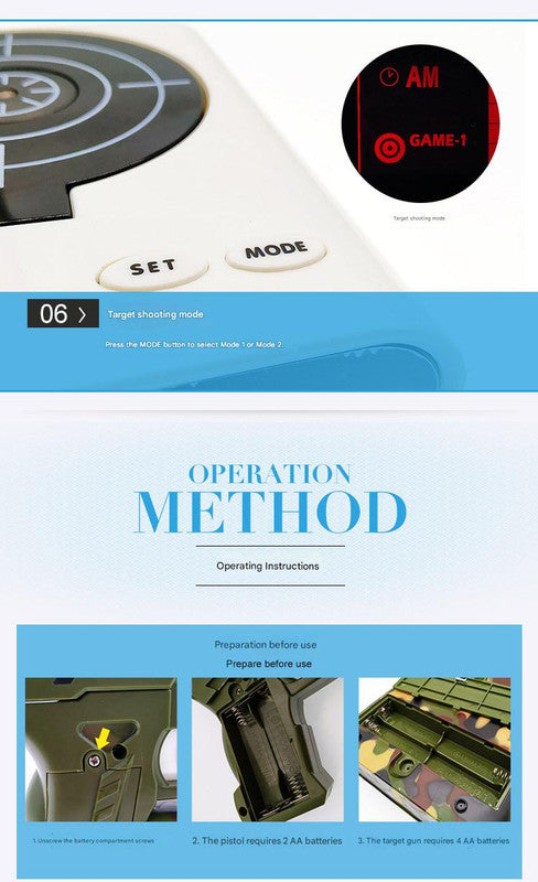 Gun Alarm Clock - Target Shooting Alarm with Infrared Gun, Recordable Alarm & Game Modes(white)