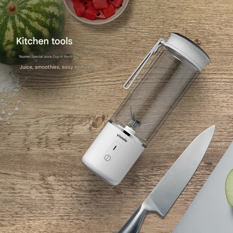 Portable Electric Juicer Blender - 450ml Glass Cup, 6-Blade, 20000RPM, USB Rechargeable(Light blue)