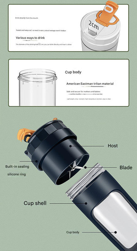 Large 600ML Portable Blender - USB-C Rechargeable Smoothie Maker with 4 Stainless Steel Blades(green)