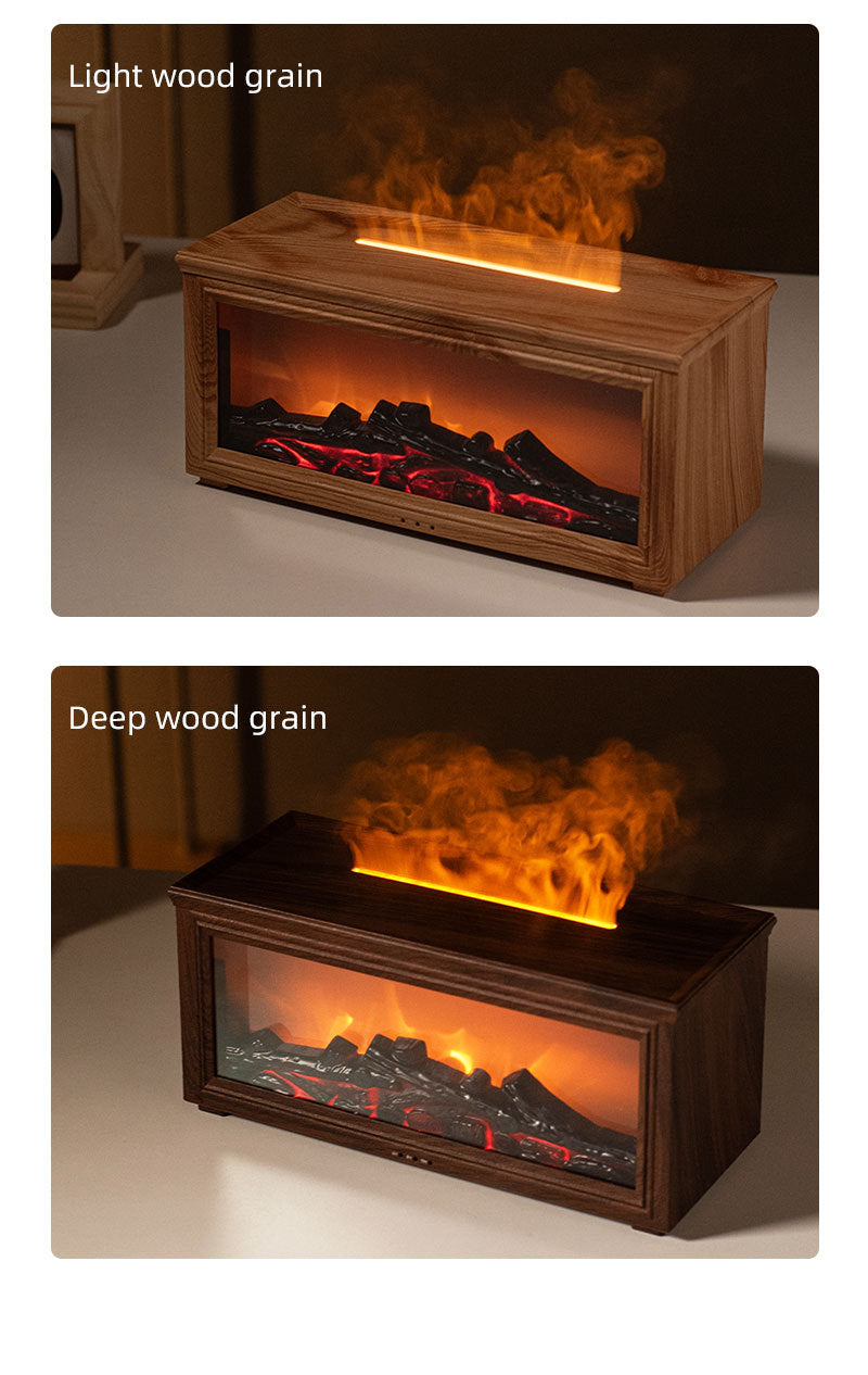 Fireplace Flame Effect Aroma Diffuser & Humidifier with 7-Colour Light, Timer & Remote Control(Dark Wood Grain)
