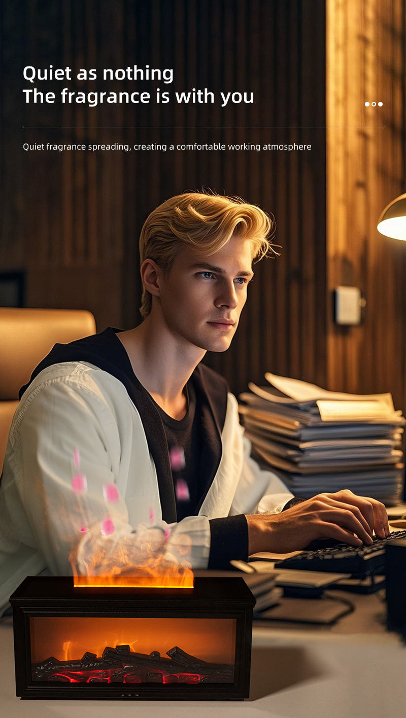 Fireplace Flame Effect Aroma Diffuser & Humidifier with 7-Colour Light, Timer & Remote Control(Light Wood Grain)