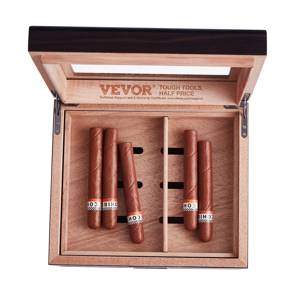 VEVOR 50 Cigar Humidor Glasstop Cedar Cigar Box Humidifier & Hygrometer & Drawer