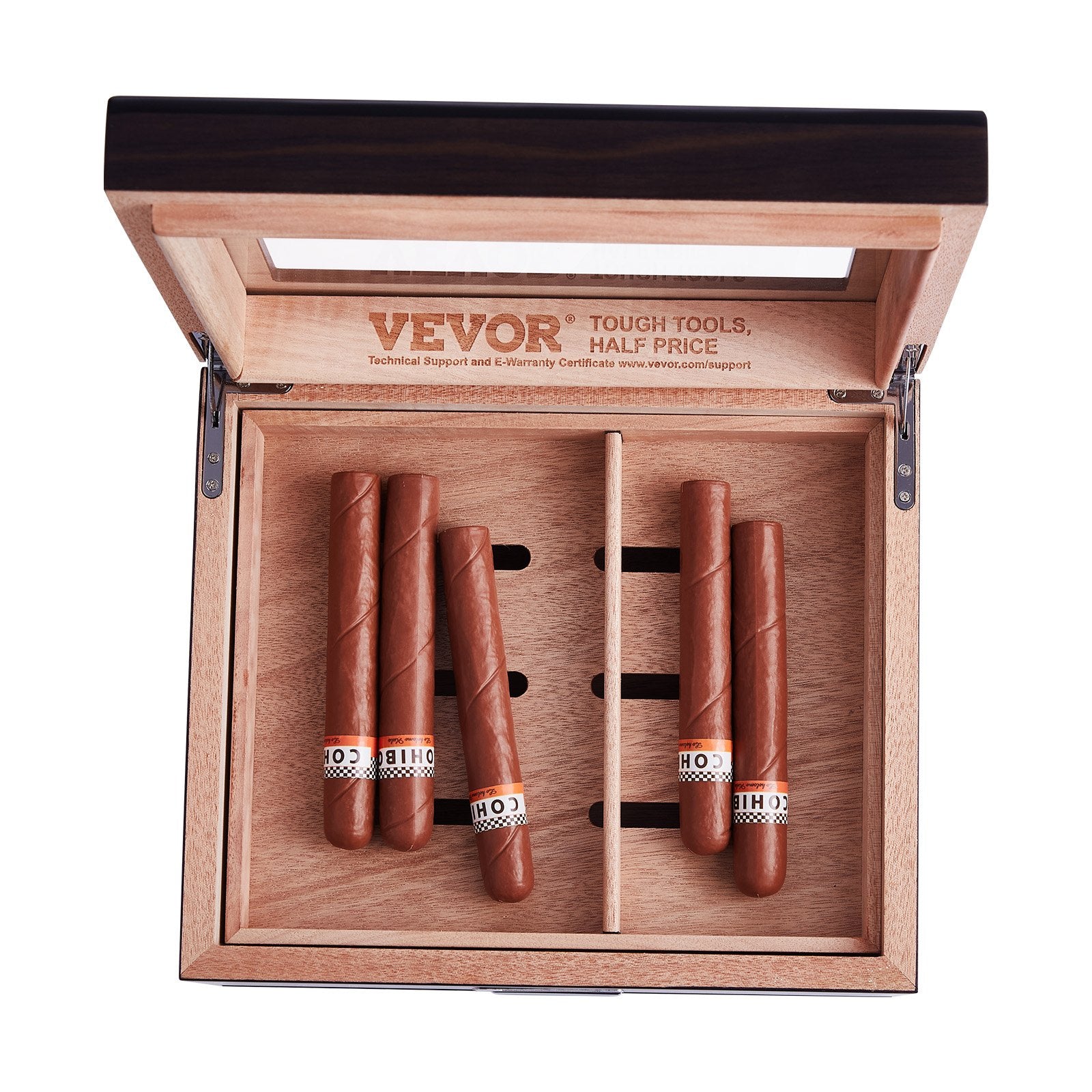 VEVOR 50 Cigar Humidor Glasstop Cedar Cigar Box Humidifier & Hygrometer & Drawer